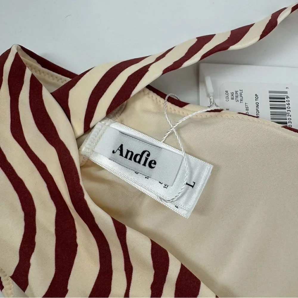 Andie The Portofino Top Zebra‎ Bias Stripe Truffle Bikini Twist Top New Lg